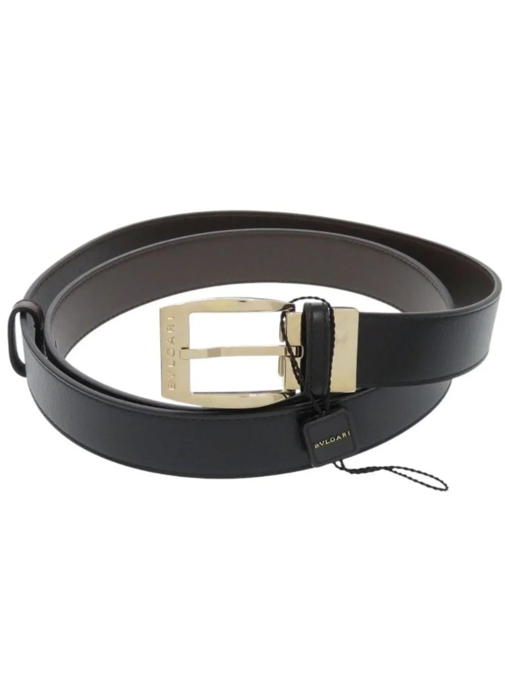 Bvlgari Square Buckle Leather Black Belt